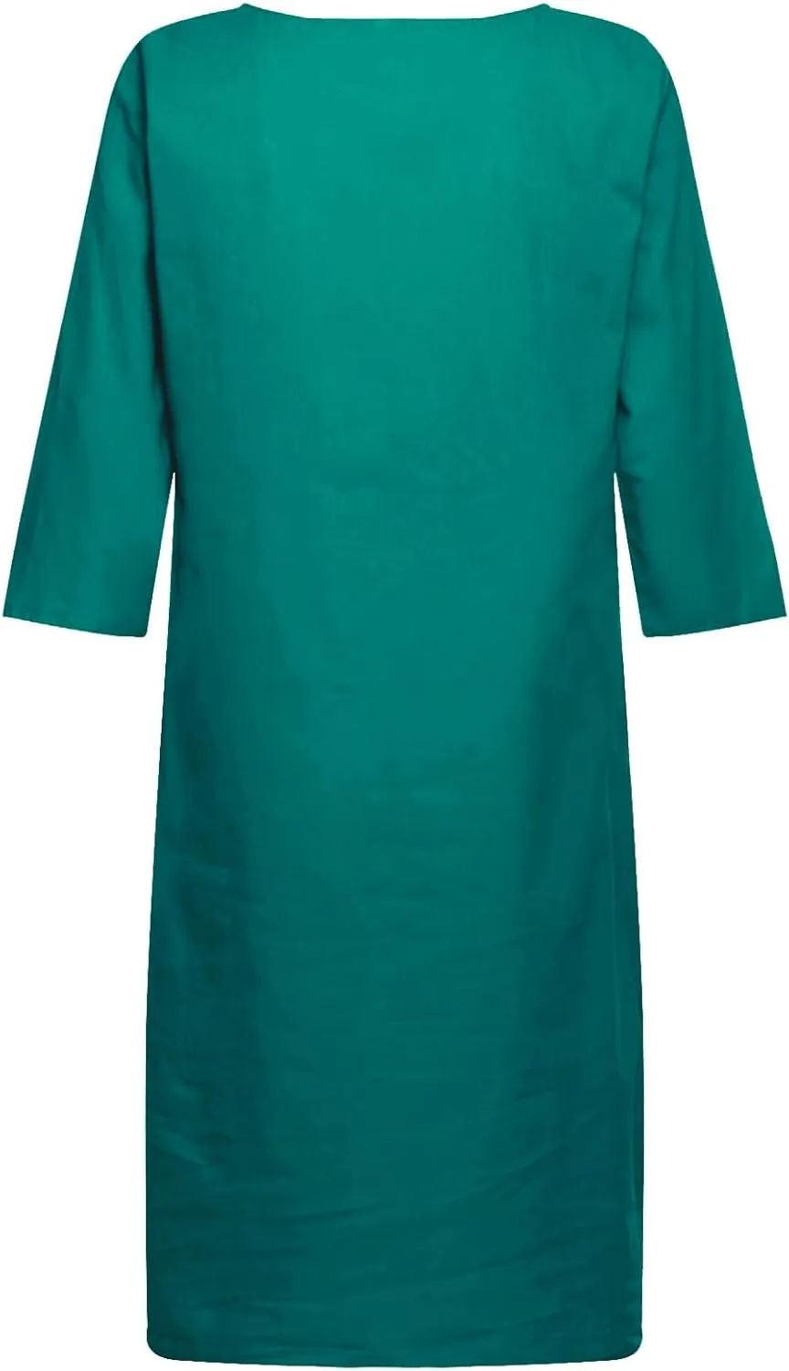 Summer Dresses for Women Loose Plain Half Sleeve V Neck Knee-Length Classic Midi Spring Flowy Vacation Dress