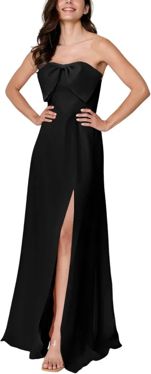 Summer Formal Dresses for Women Bridesmaid Dress Chiffon Bow Party Dresses Strapless Evening Gown with Split