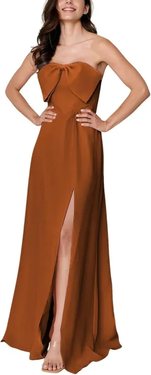 Summer Formal Dresses for Women Bridesmaid Dress Chiffon Bow Party Dresses Strapless Evening Gown with Split