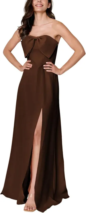 Summer Formal Dresses for Women Bridesmaid Dress Chiffon Bow Party Dresses Strapless Evening Gown with Split