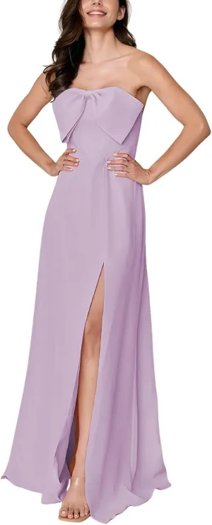 Summer Formal Dresses for Women Bridesmaid Dress Chiffon Bow Party Dresses Strapless Evening Gown with Split
