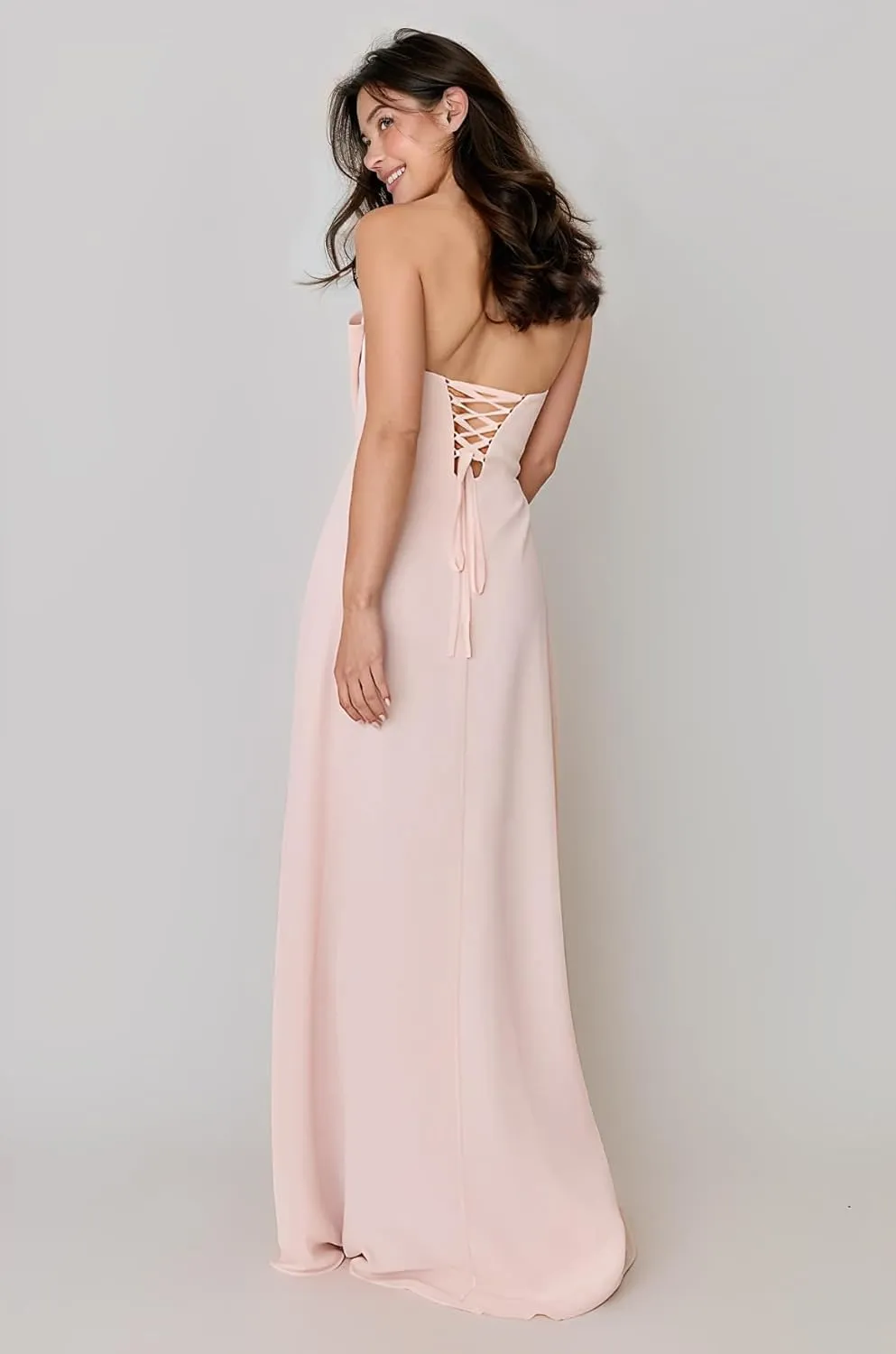 Summer Formal Dresses for Women Bridesmaid Dress Chiffon Bow Party Dresses Strapless Evening Gown with Split