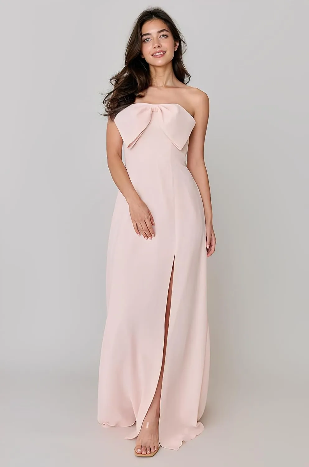 Summer Formal Dresses for Women Bridesmaid Dress Chiffon Bow Party Dresses Strapless Evening Gown with Split