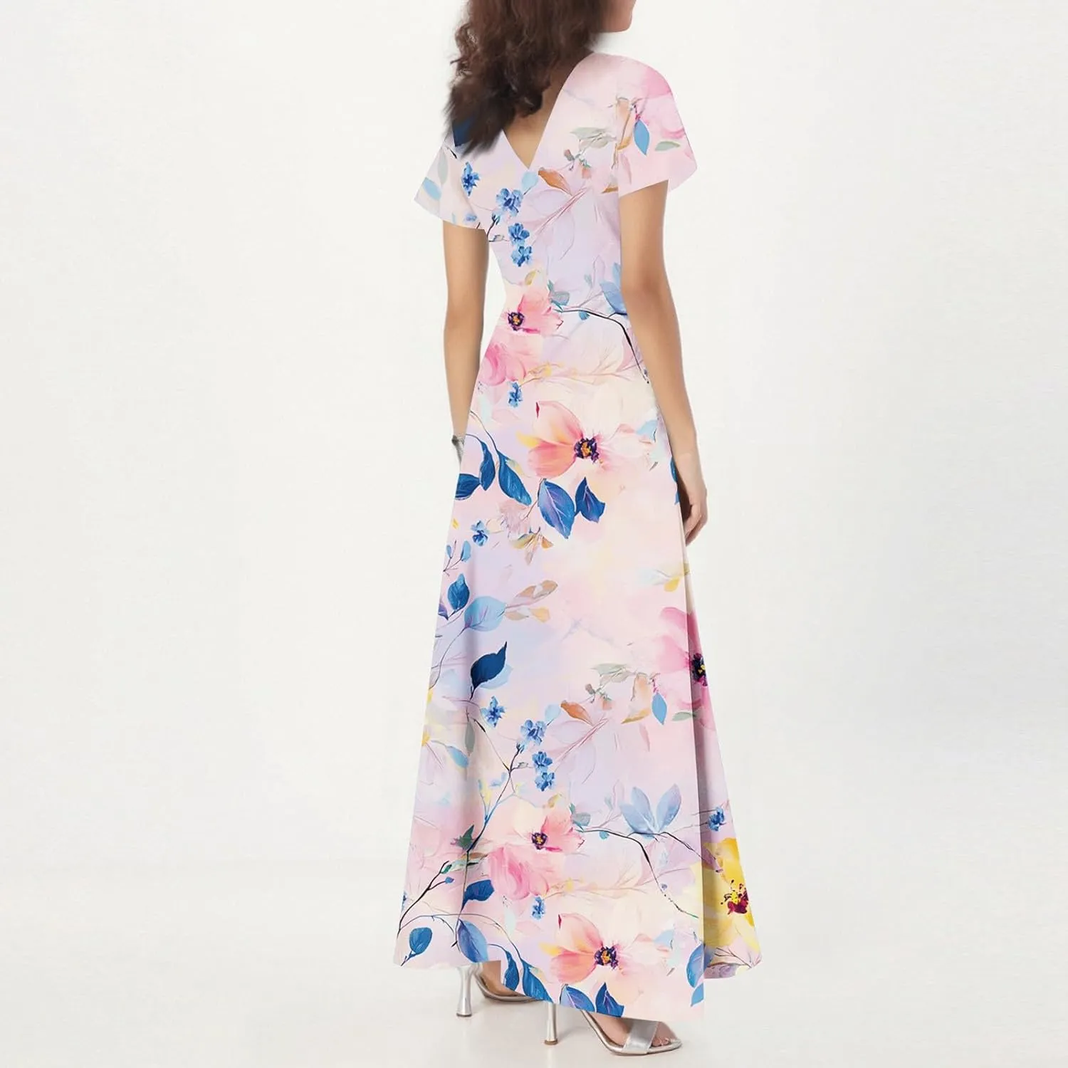 Summer Maxi Dresses for Womem 2025 V Neck Boho Flowy Butterfly Sleeve Sundress High Waist Beach Vacation Dress