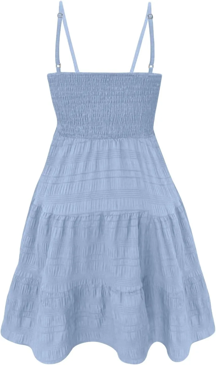 Summer Spaghetti Strap Dresses for Women Sleeveless Square Neck Mini Dress Swing A Line Short Dress Beach Sundresses