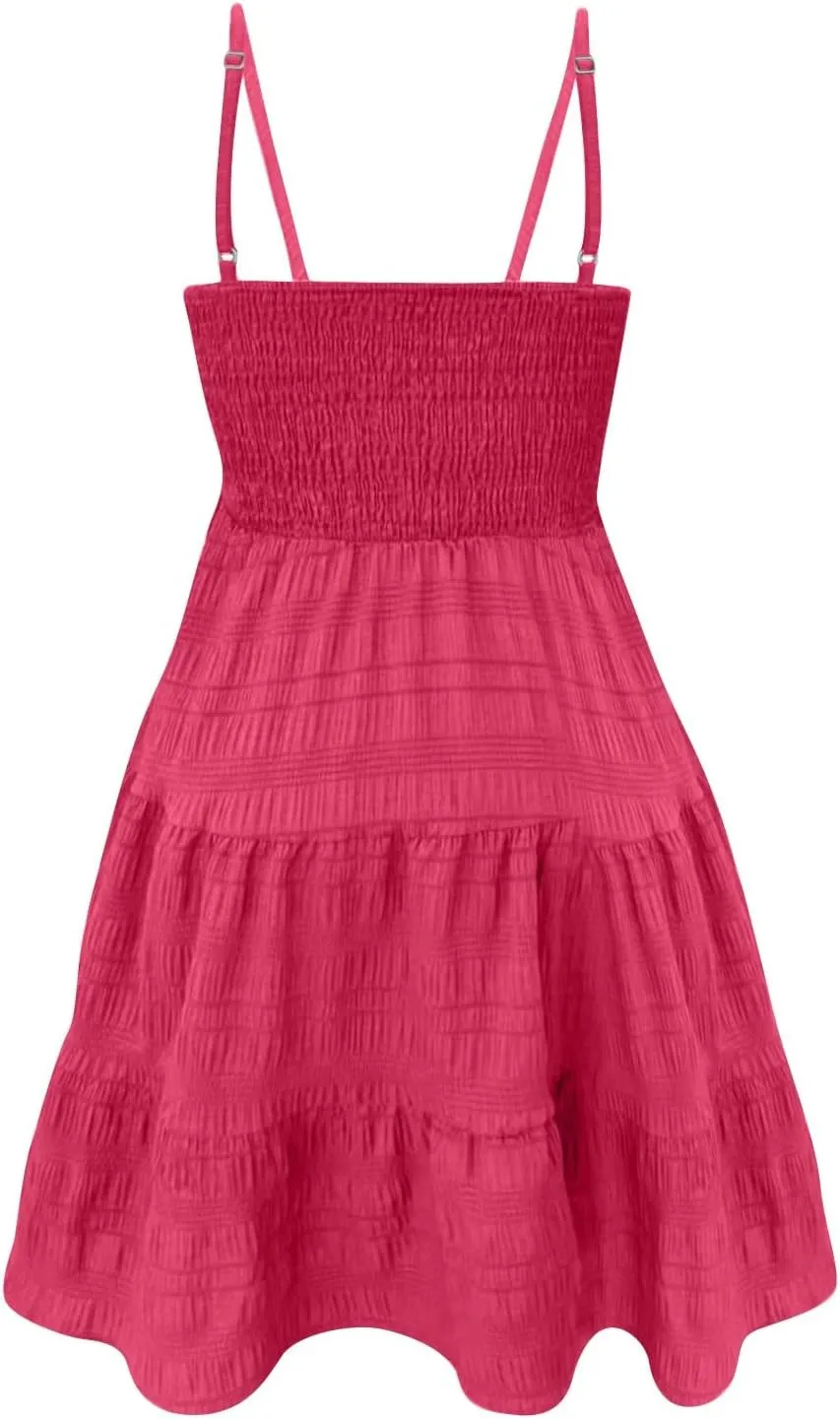 Summer Spaghetti Strap Dresses for Women Sleeveless Square Neck Mini Dress Swing A Line Short Dress Beach Sundresses