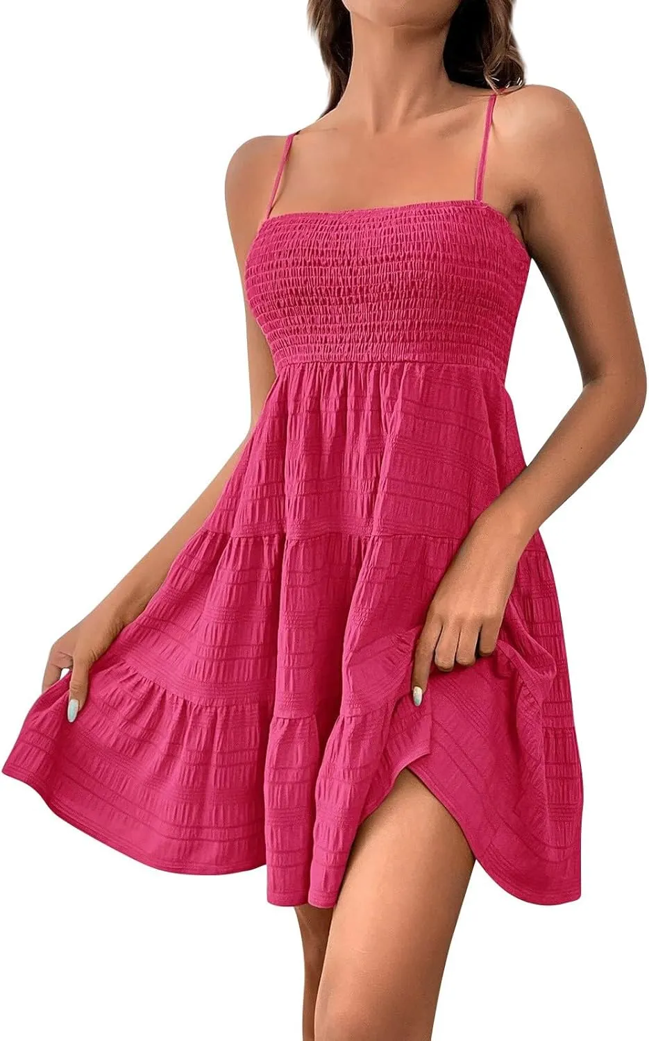 Summer Spaghetti Strap Dresses for Women Sleeveless Square Neck Mini Dress Swing A Line Short Dress Beach Sundresses