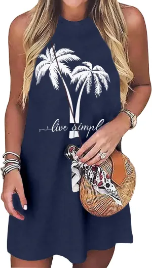 Summer Sundress for Women Beach Vacation Tank Dress Boho Mini Graphic Sleeveless Short Casual Sun Dresses