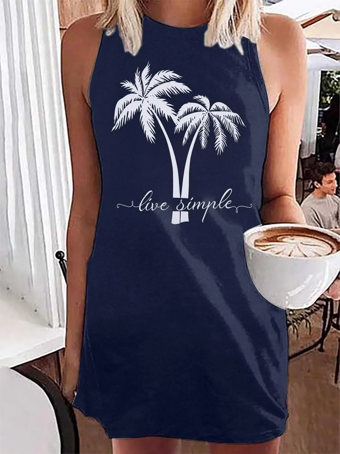 Summer Sundress for Women Beach Vacation Tank Dress Boho Mini Graphic Sleeveless Short Casual Sun Dresses
