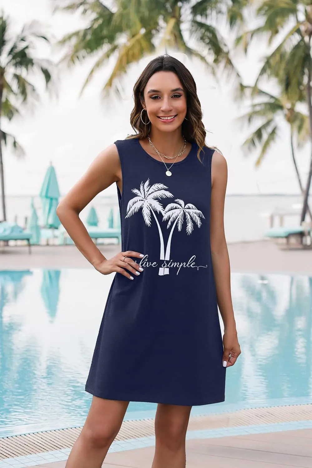 Summer Sundress for Women Beach Vacation Tank Dress Boho Mini Graphic Sleeveless Short Casual Sun Dresses