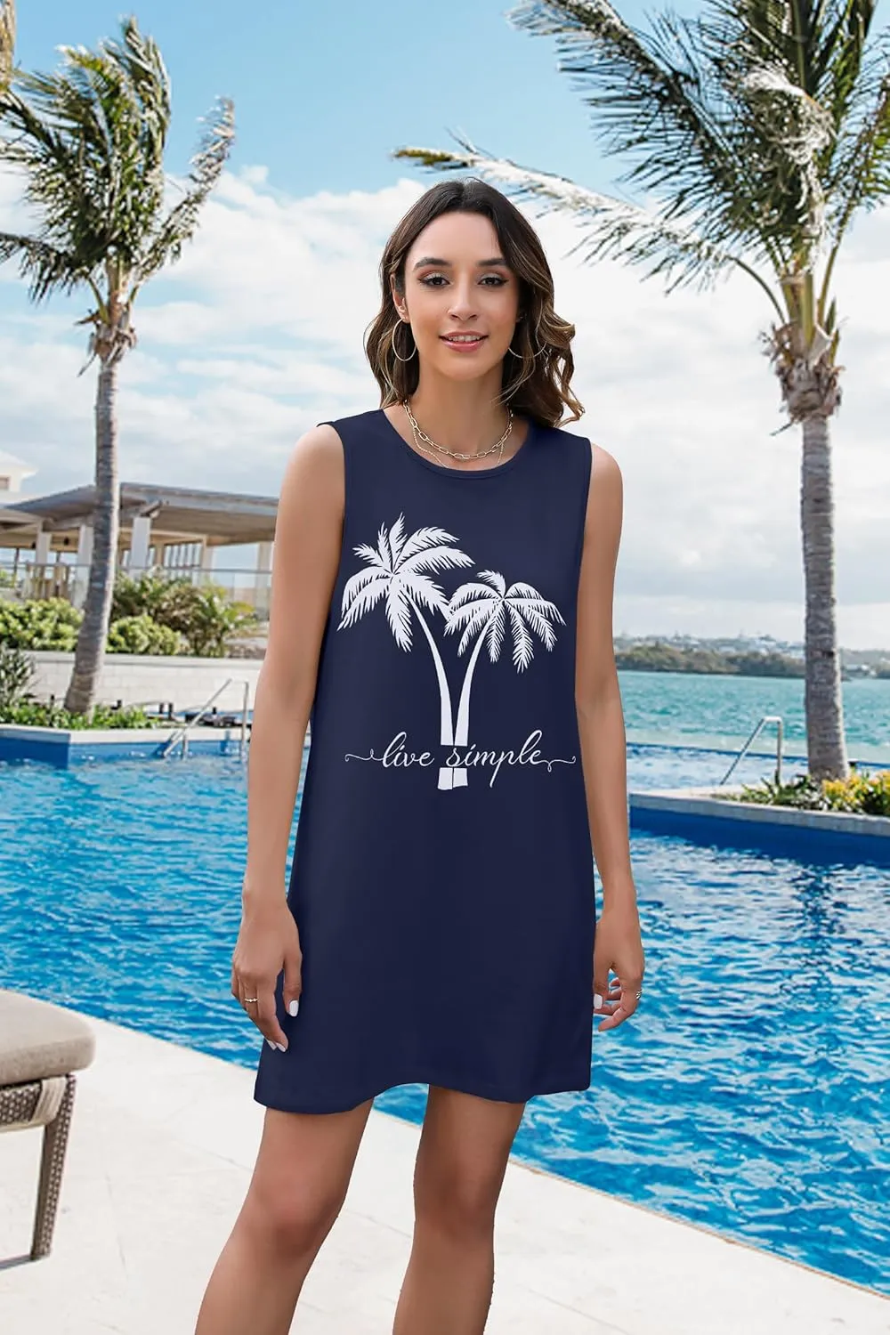 Summer Sundress for Women Beach Vacation Tank Dress Boho Mini Graphic Sleeveless Short Casual Sun Dresses