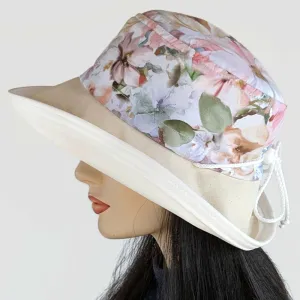 Sunblocker UV summer hat sun hat with wide brim, pastel dreamy floral, adjustable fit