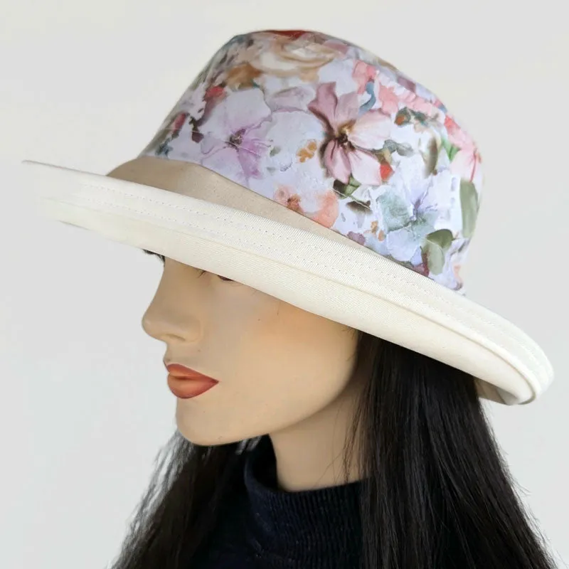 Sunblocker UV summer hat sun hat with wide brim, pastel dreamy floral, adjustable fit