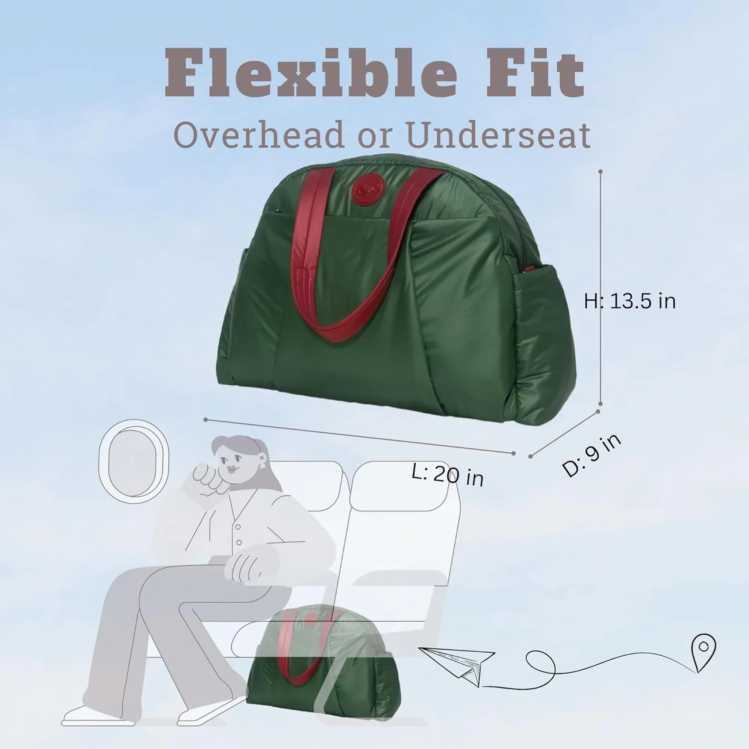 SUNNY BIRD Gym Duffel Bag for Women, Weekender Overnight Bag for Travel (Green and red)