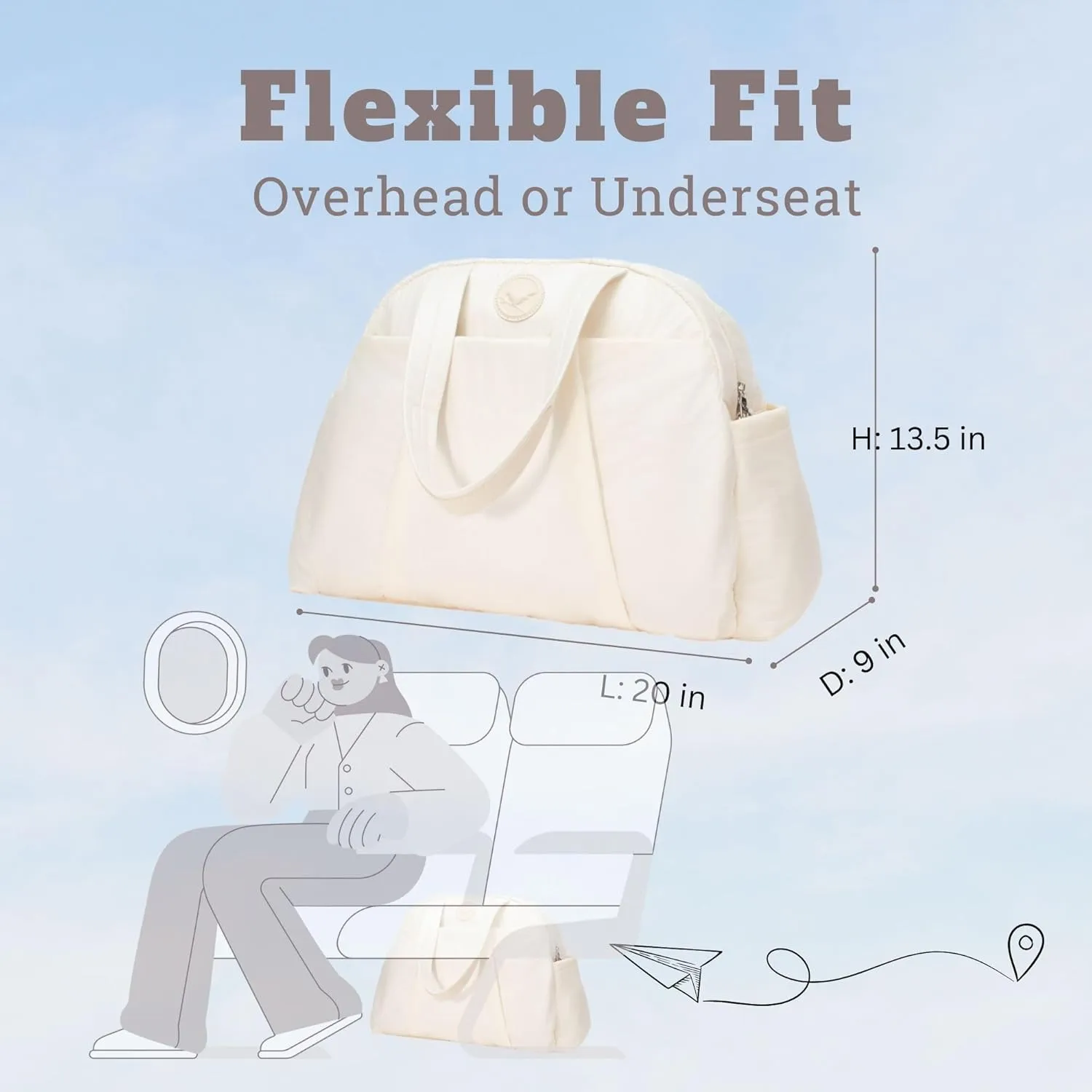 SUNNY BIRD Gym Duffel Bag for Women, Weekender Overnight Bag for Travel (White)