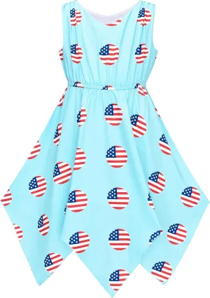 Sunny Fashion Girls Dress Flower Print Hanky Hem Princess Size 7-14