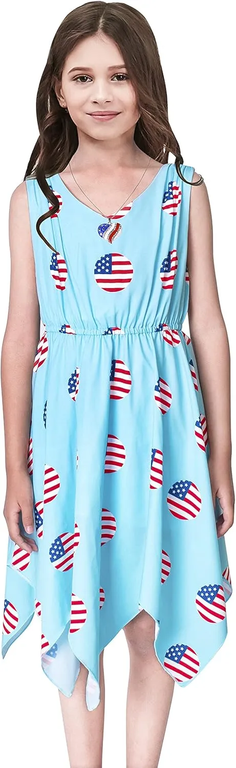 Sunny Fashion Girls Dress Flower Print Hanky Hem Princess Size 7-14