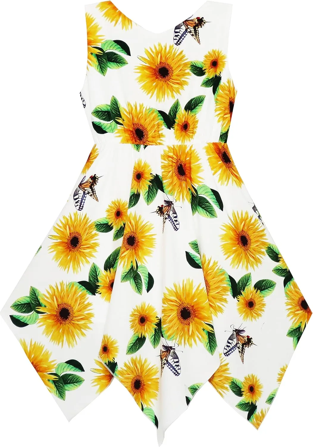 Sunny Fashion Girls Dress Flower Print Hanky Hem Princess Size 7-14