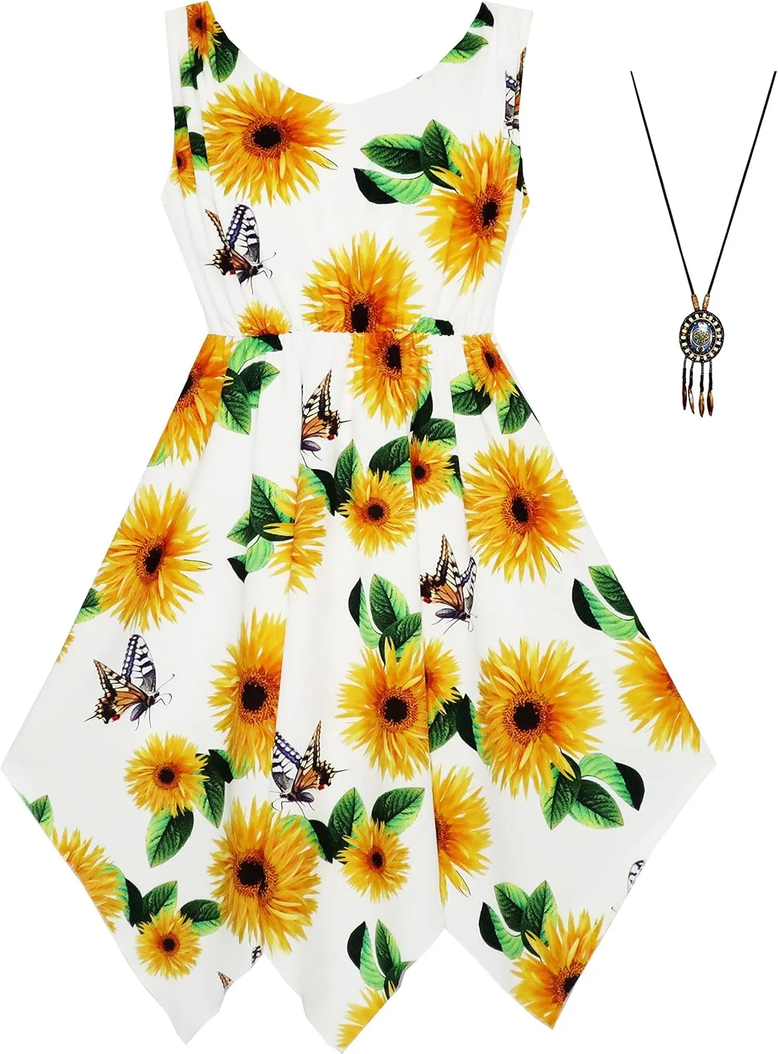 Sunny Fashion Girls Dress Flower Print Hanky Hem Princess Size 7-14