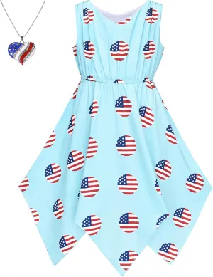 Sunny Fashion Girls Dress Flower Print Hanky Hem Princess Size 7-14