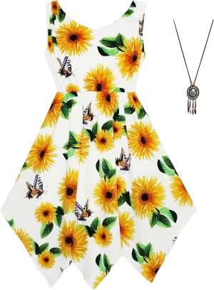 Sunny Fashion Girls Dress Flower Print Hanky Hem Princess Size 7-14
