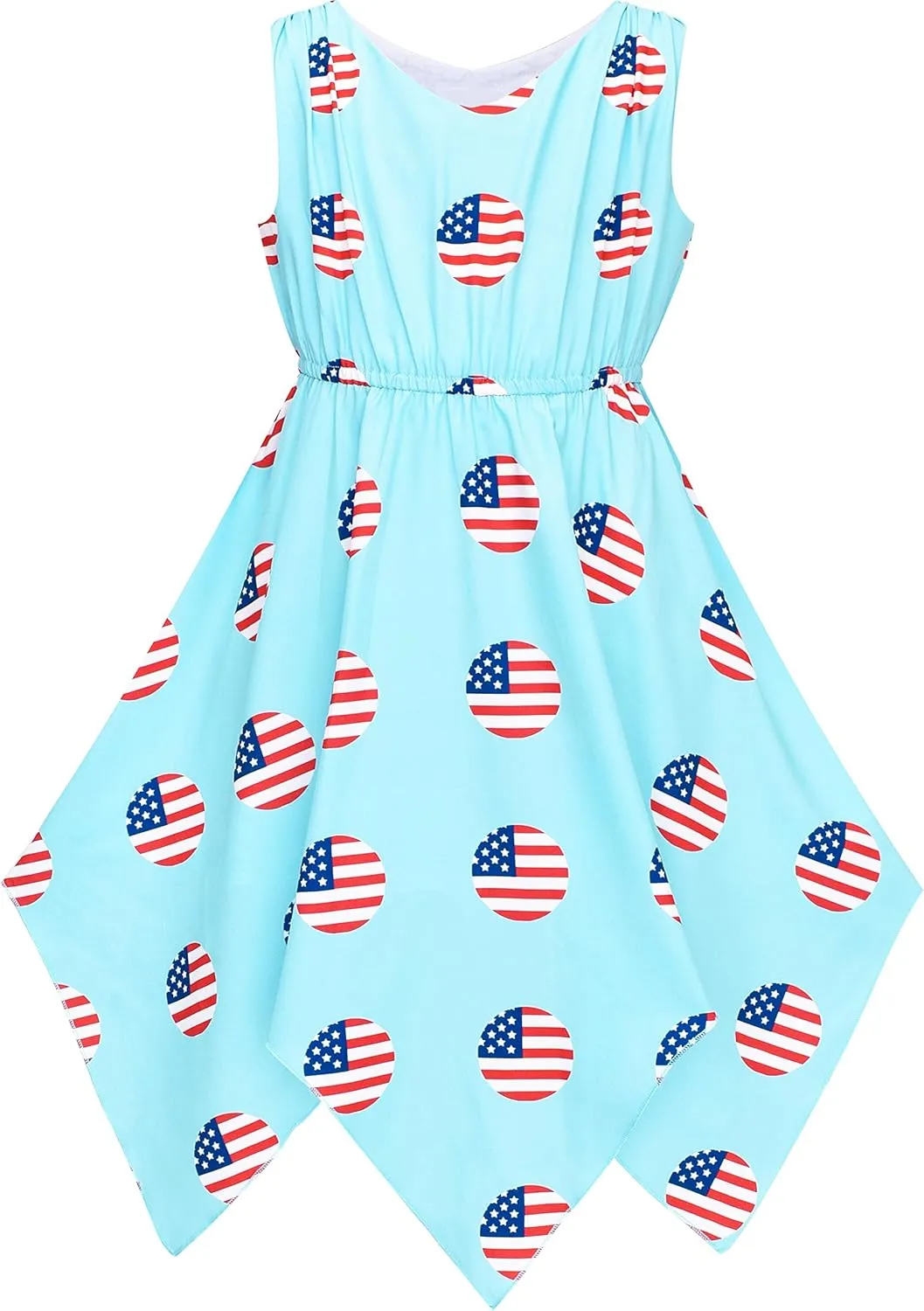 Sunny Fashion Girls Dress Flower Print Hanky Hem Princess Size 7-14