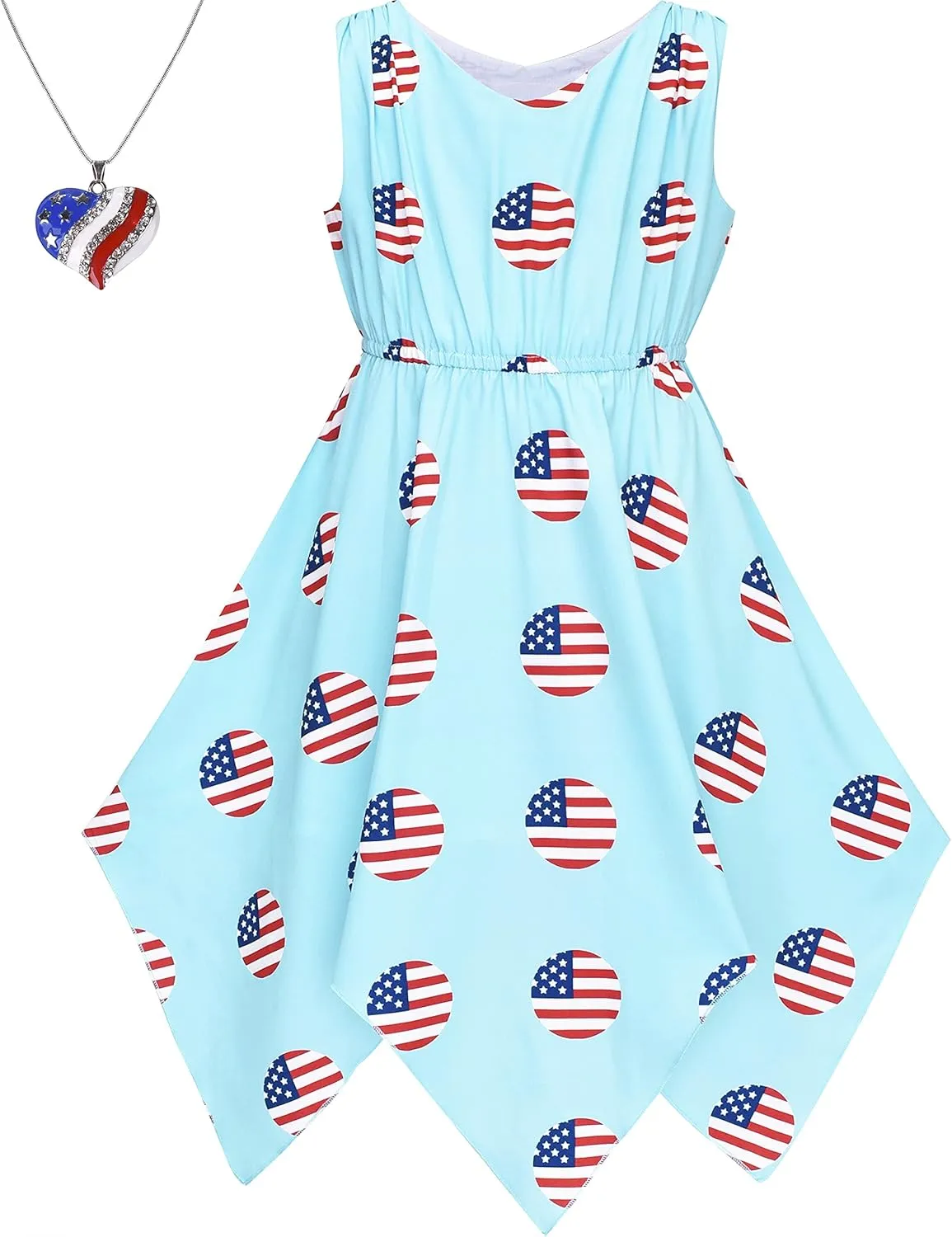 Sunny Fashion Girls Dress Flower Print Hanky Hem Princess Size 7-14
