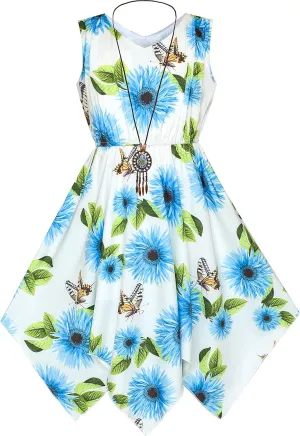 Sunny Fashion Girls Dress Flower Print Hanky Hem Princess Size 7-14