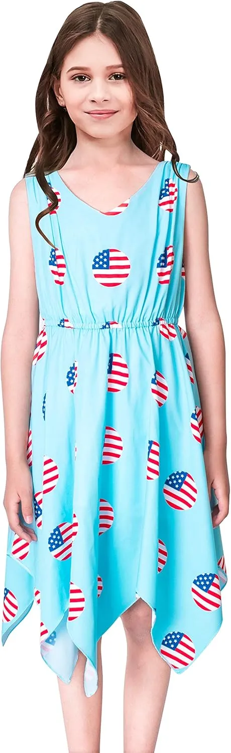 Sunny Fashion Girls Dress Flower Print Hanky Hem Princess Size 7-14
