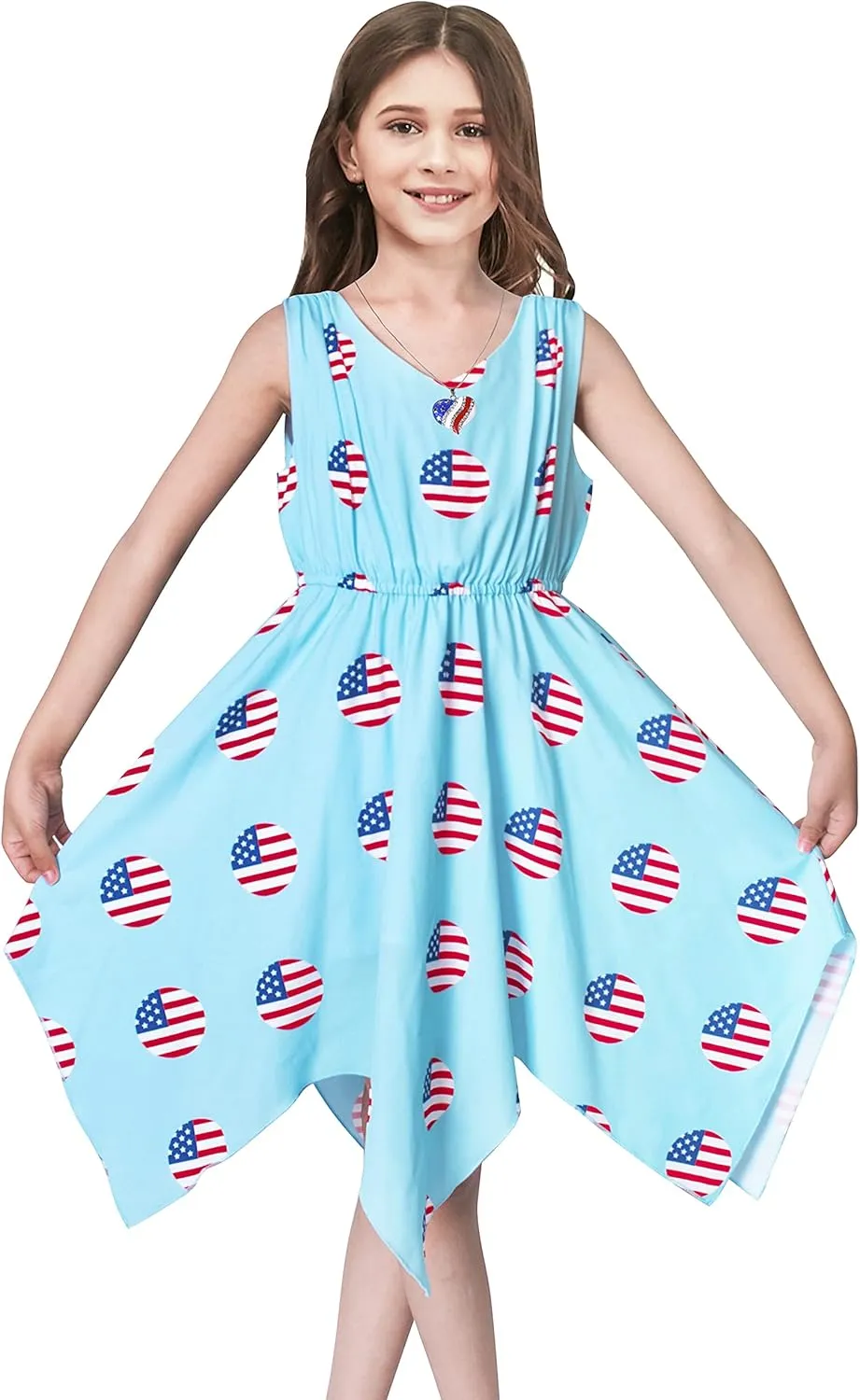 Sunny Fashion Girls Dress Flower Print Hanky Hem Princess Size 7-14