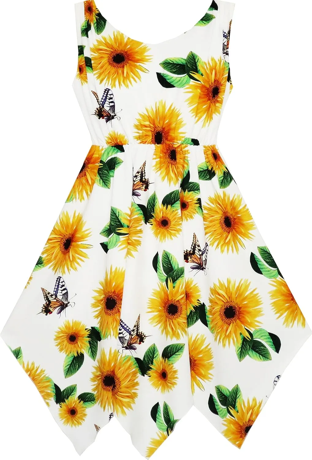 Sunny Fashion Girls Dress Flower Print Hanky Hem Princess Size 7-14