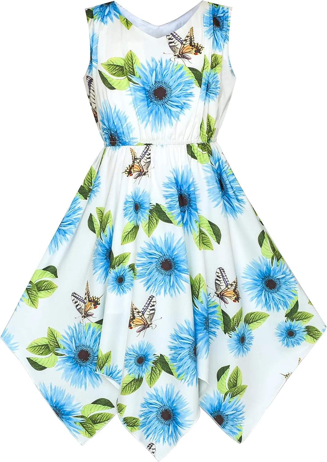 Sunny Fashion Girls Dress Flower Print Hanky Hem Princess Size 7-14