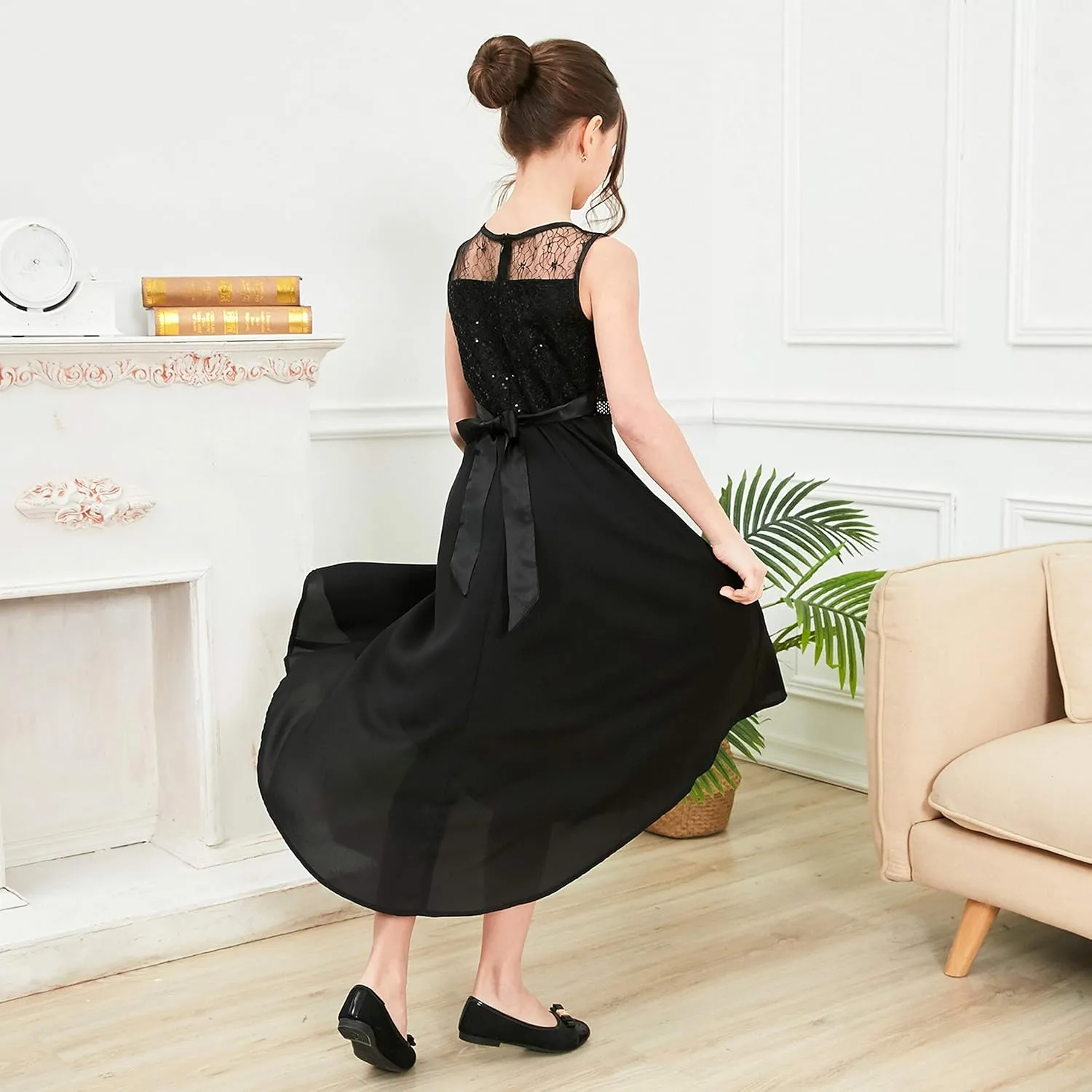 Sunny Fashion Girls Dress Rhinestone Chiffon Bridesmaid Dance Ball Maxi Gown