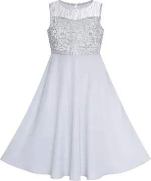 Sunny Fashion Girls Dress Rhinestone Chiffon Bridesmaid Dance Ball Maxi Gown