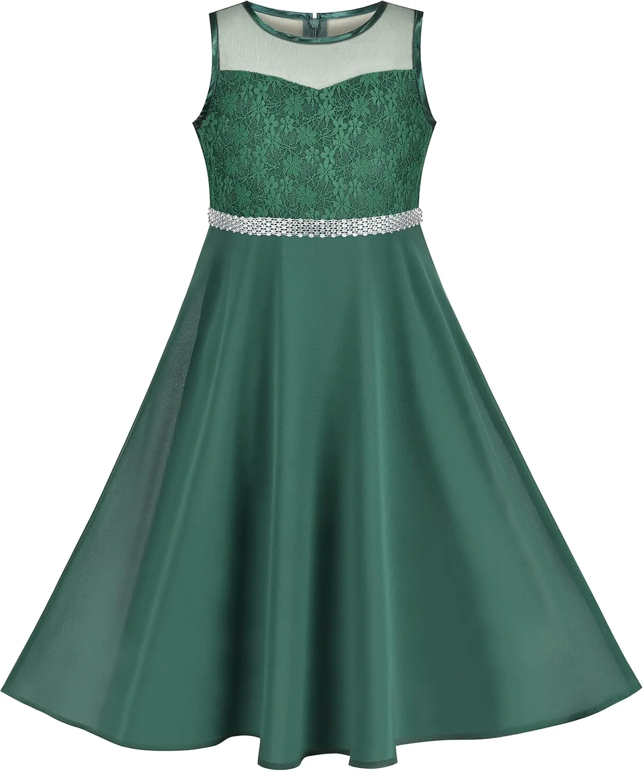 Sunny Fashion Girls Dress Rhinestone Chiffon Bridesmaid Dance Ball Maxi Gown
