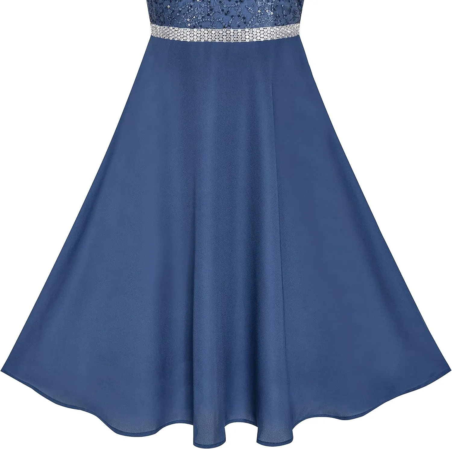 Sunny Fashion Girls Dress Rhinestone Chiffon Bridesmaid Dance Ball Maxi Gown