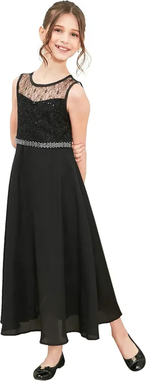 Sunny Fashion Girls Dress Rhinestone Chiffon Bridesmaid Dance Ball Maxi Gown