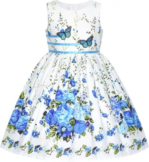 Sunny Fashion Girls Dress Rose Flower Double Bow Tie Party Sundress