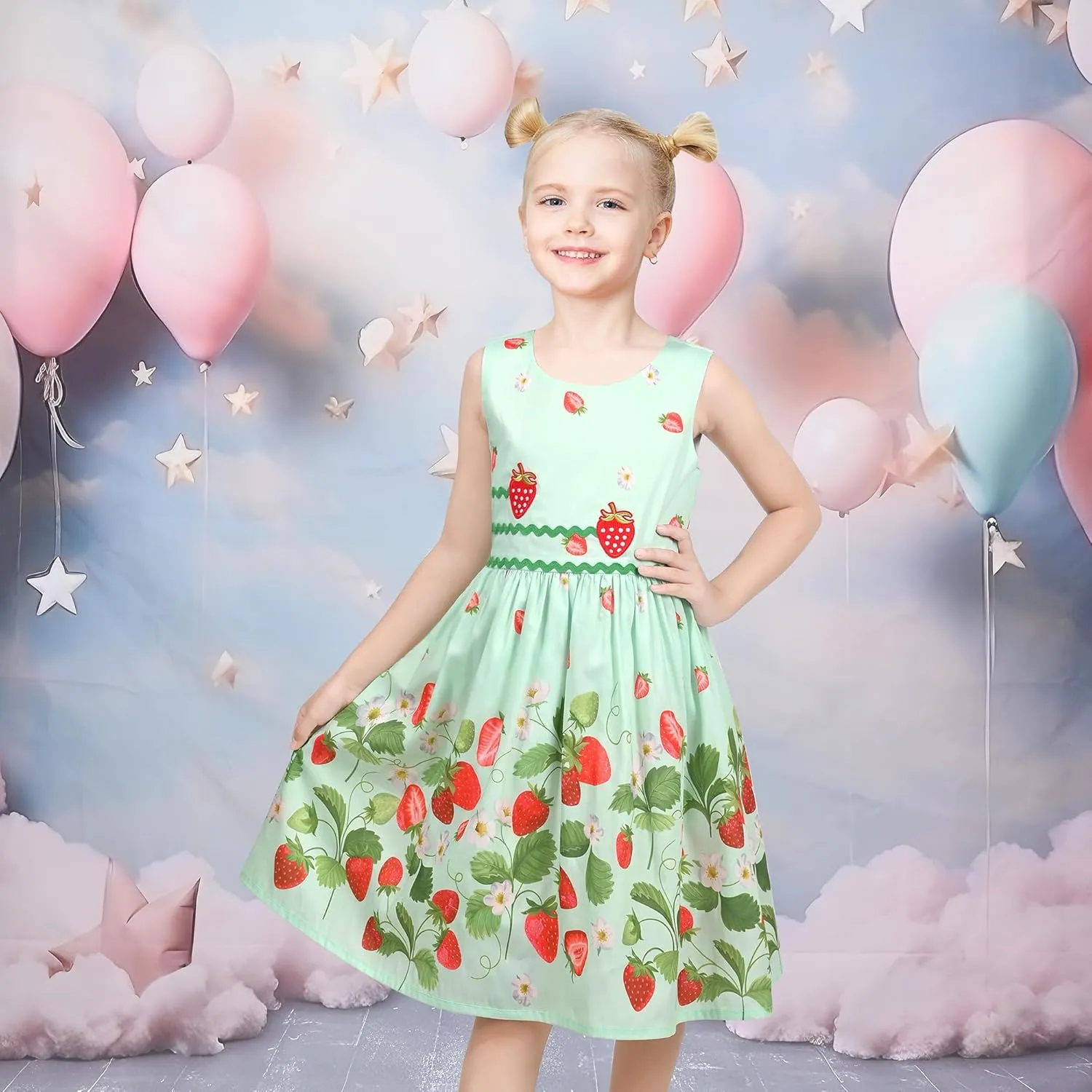 Sunny Fashion Girls Dress Rose Flower Double Bow Tie Party Sundress