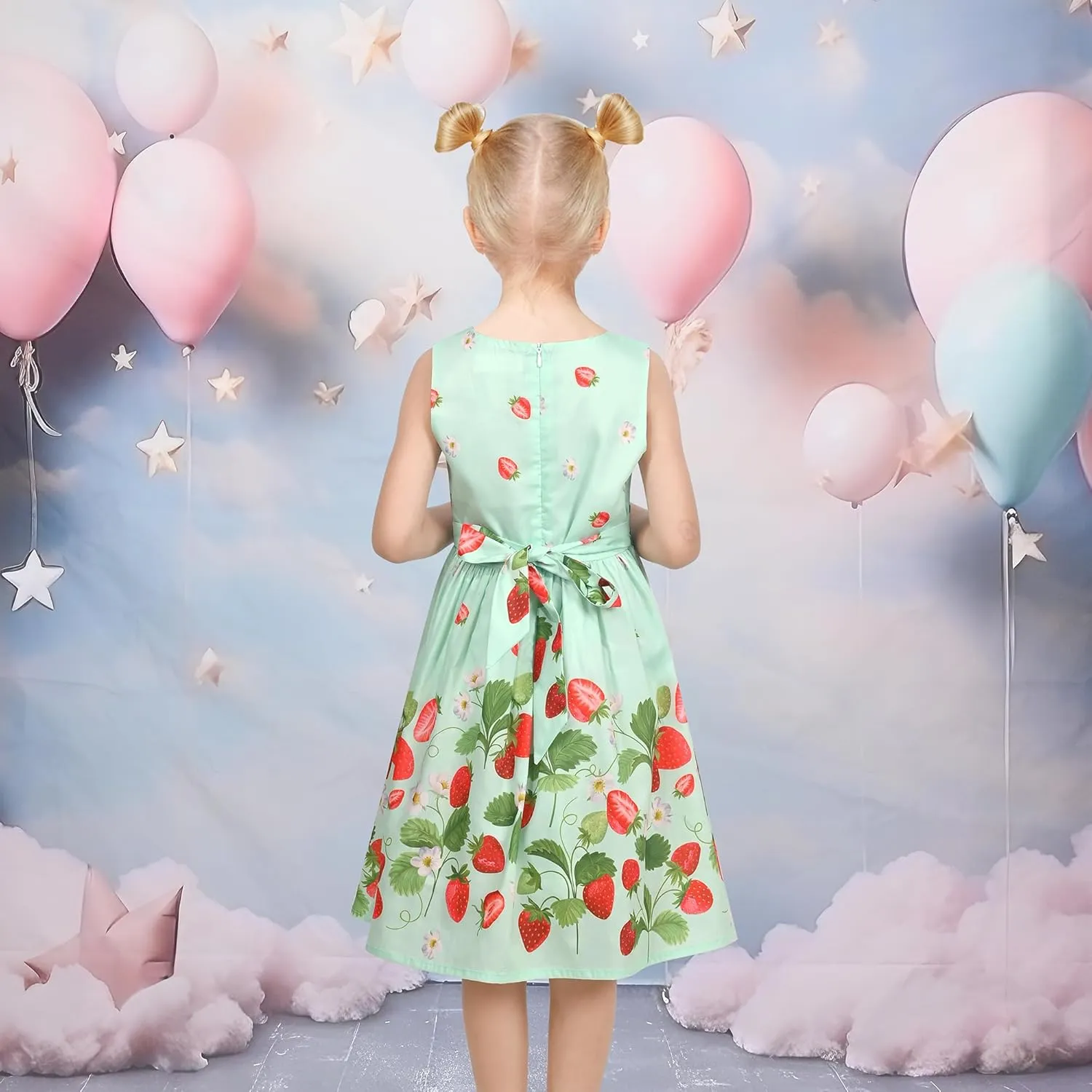 Sunny Fashion Girls Dress Rose Flower Double Bow Tie Party Sundress