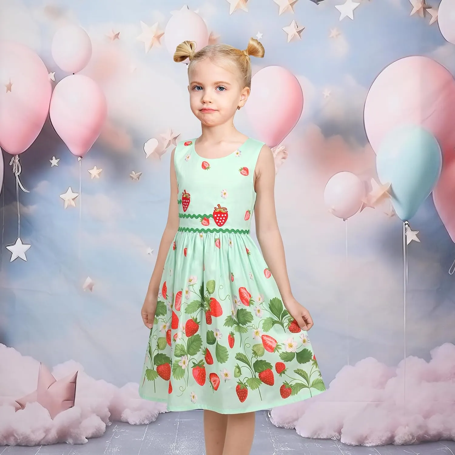 Sunny Fashion Girls Dress Rose Flower Double Bow Tie Party Sundress