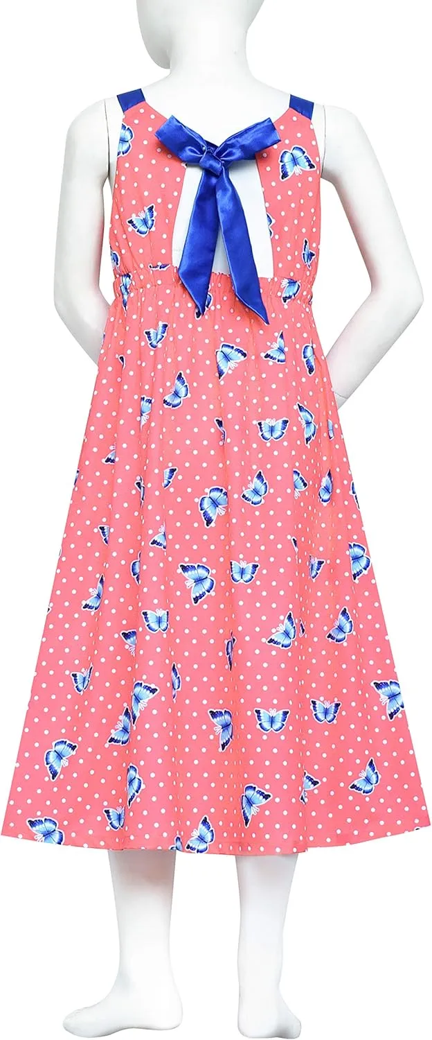 Sunny Fashion Girls Dress Tie Back Flower Black Pink Casual Dress Party