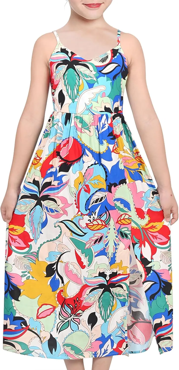 Sunny Fashion Girls Dress Tie Back Flower Black Pink Casual Dress Party
