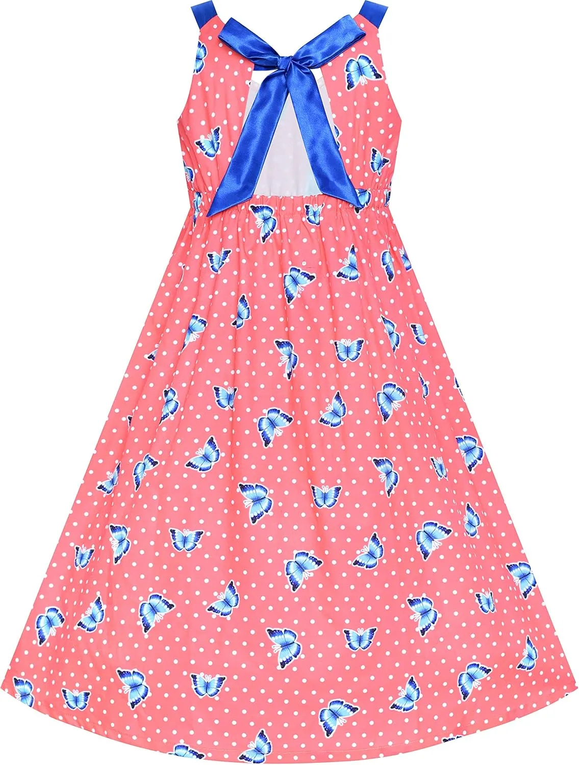 Sunny Fashion Girls Dress Tie Back Flower Black Pink Casual Dress Party