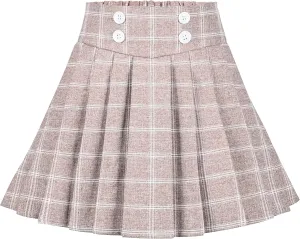 Sunny Fashion Girls Skirt Beige Pleated Bow Tie Back School Uniform Size 6-14