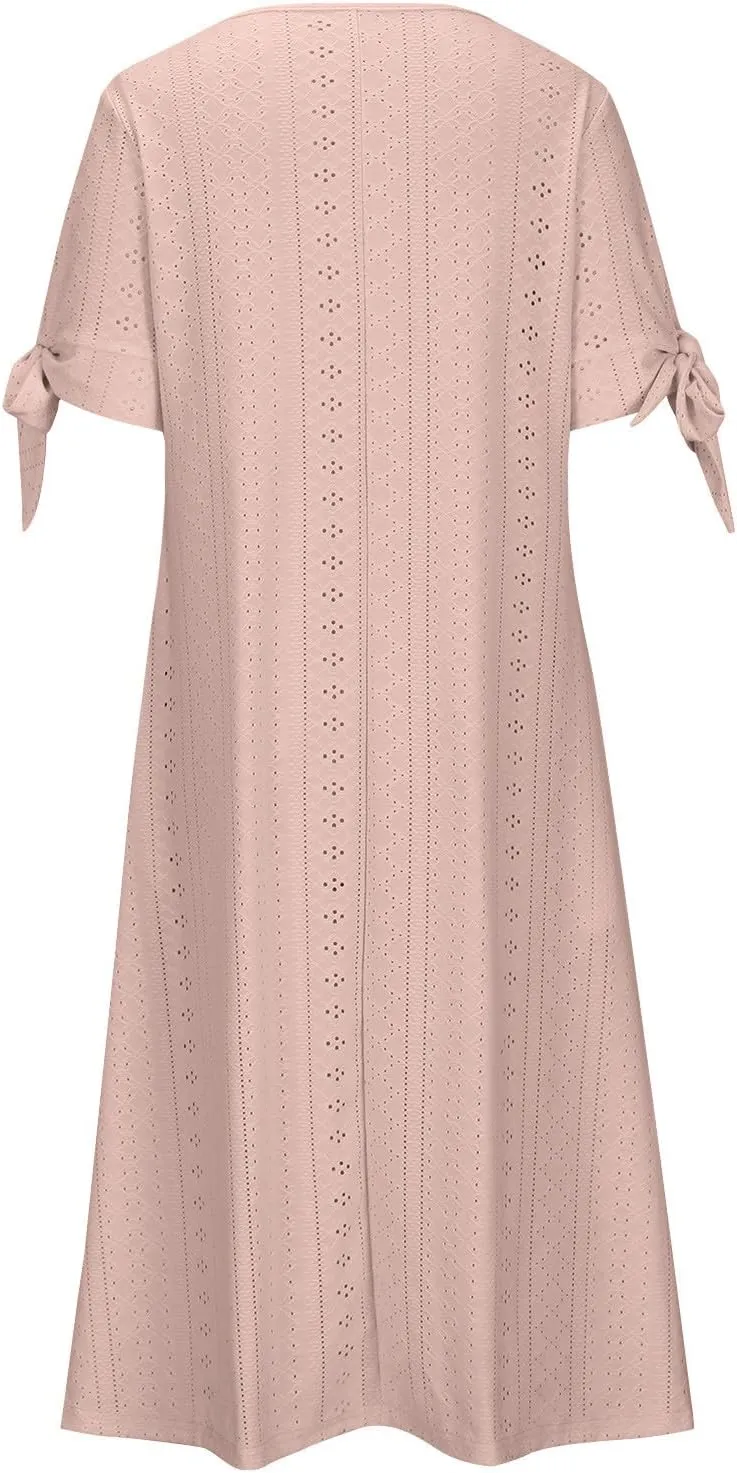 TANGNADE Summer Maxi Dresses for Women 2025 Plus Size Short Sleeve Eyelet Tshirts Dress Long Beach Sundress Wedding Guest