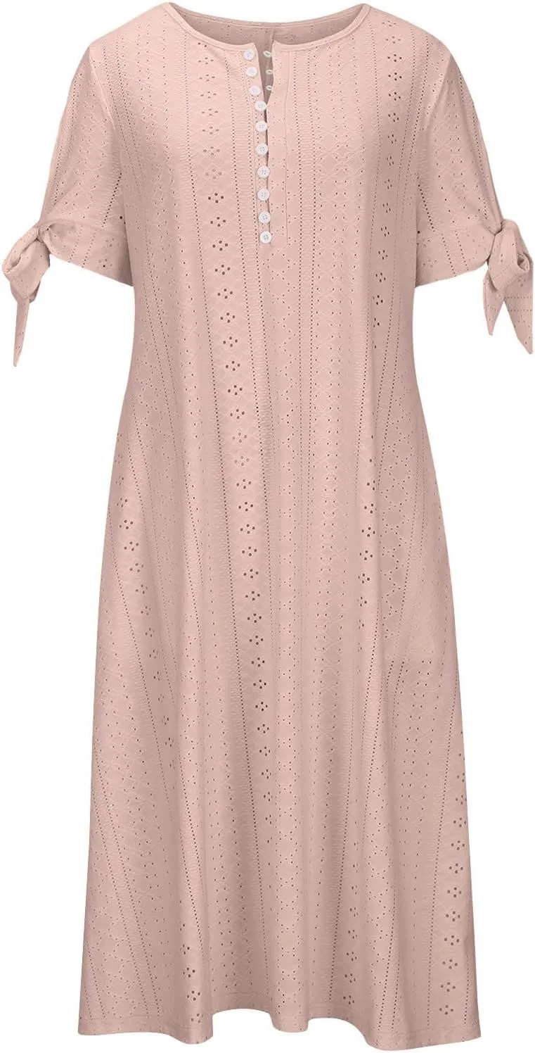 TANGNADE Summer Maxi Dresses for Women 2025 Plus Size Short Sleeve Eyelet Tshirts Dress Long Beach Sundress Wedding Guest