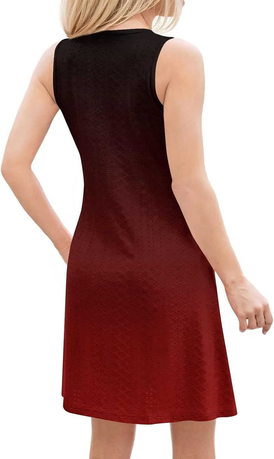 Tank Dresses for Women Summer Smocked Sleeveless Dress Trendy Eyelet Tie Dye Scoop Neck Mini Sundresses with Pocket
