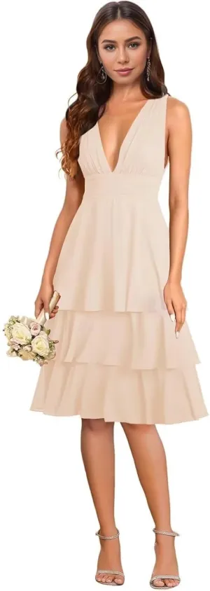 Tiered Chiffon Long Bridesmaid Dresses for Women 2025 Spaghetti Strap A Line Midi Formal Evening Gown with Pocket