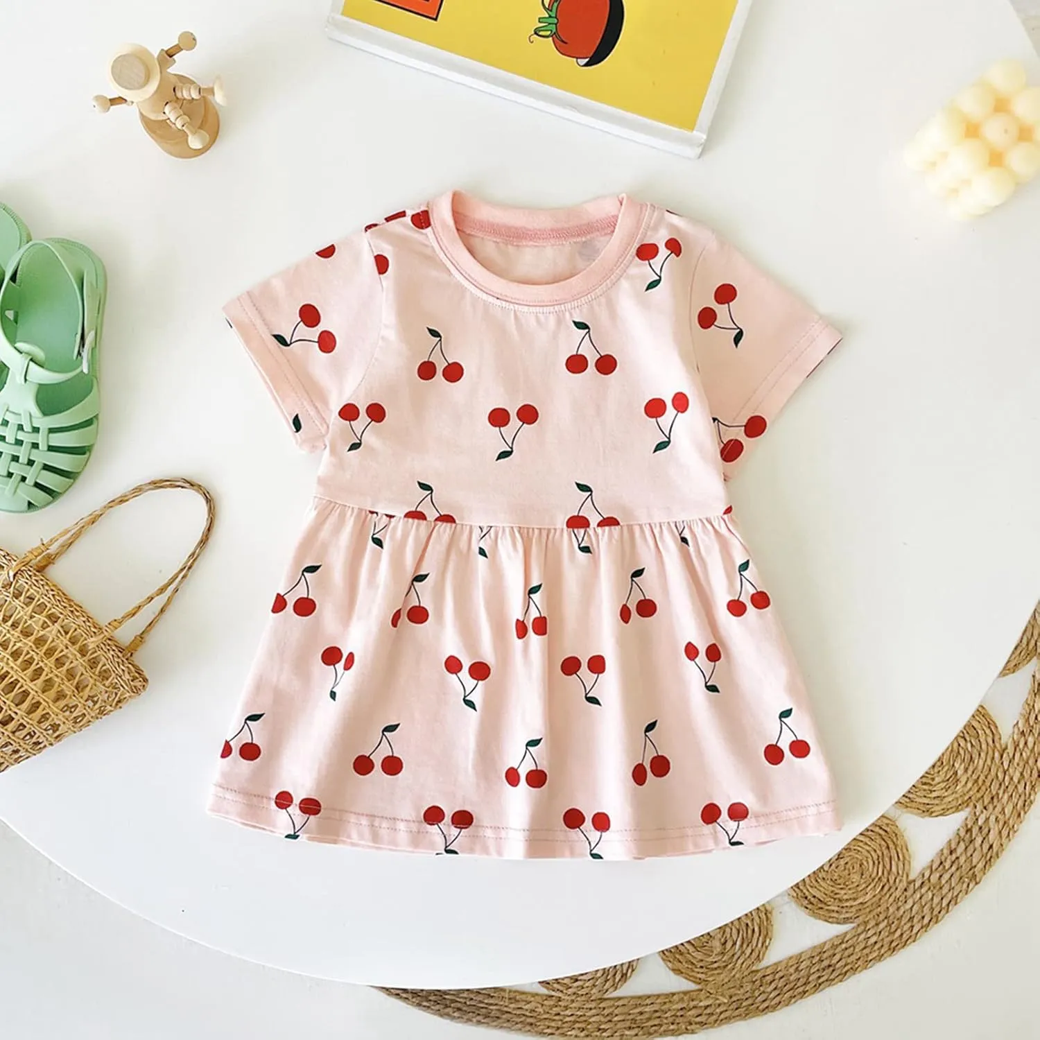 Toddler Baby Girl Fruit Mini Skirt Bowknot Ruffle Sleeveless Princess Dress Newborn Floral Print Dresses